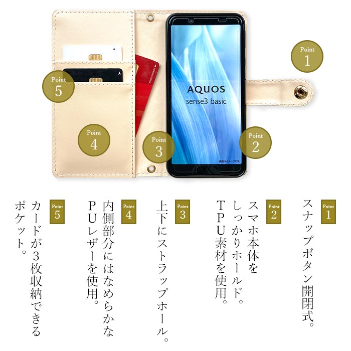 AQUOS sense3 plus SH-RM11 サウンド SHV46 ケース カバー 手帳 手帳型