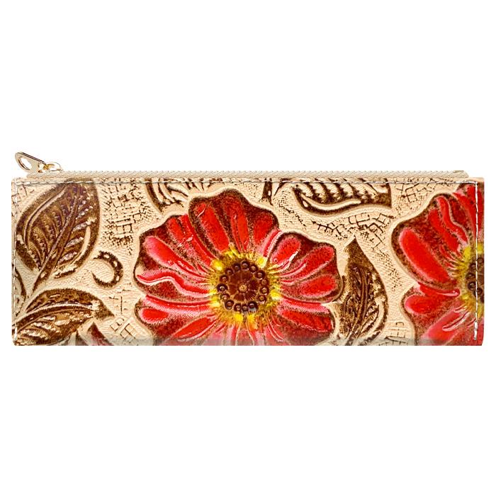 ペンケース ペン入れ 筆箱 レザー コンパクト 本革 レトロな 花 型押し