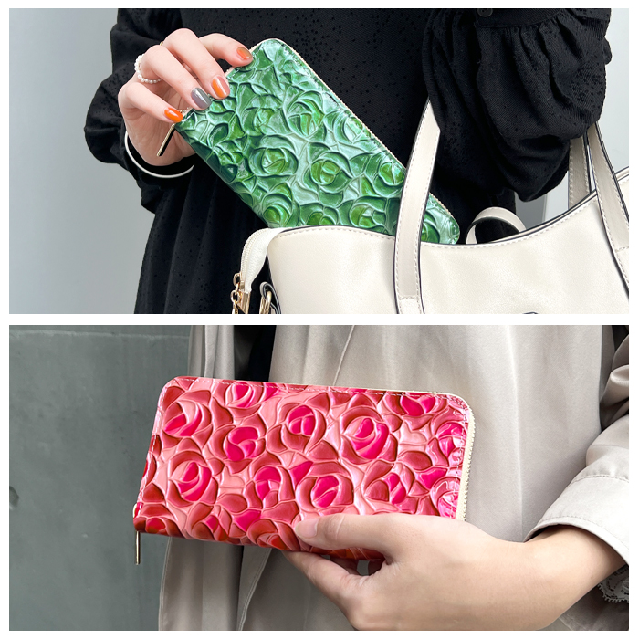 長財布 バラ 薔薇 ローズ 財布 レディース エナメル 本革 サイフ