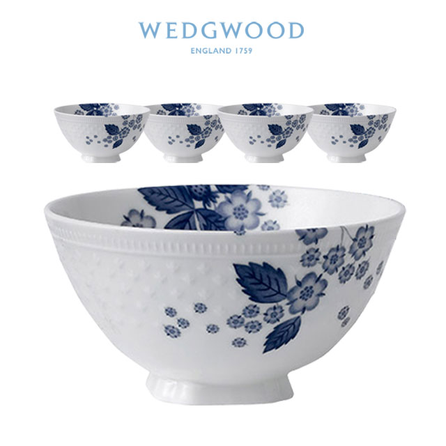 1セット5個 ウェッジウッド Wedgwood ストロベリーブルームインディゴ 夫婦茶碗 ライスボウル