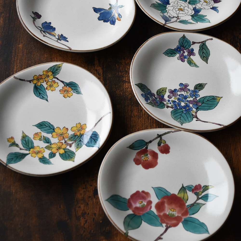 美濃焼「＆藍」花宝珠 5客銘々皿揃 日本製 皿 お皿 プレート 小皿 
