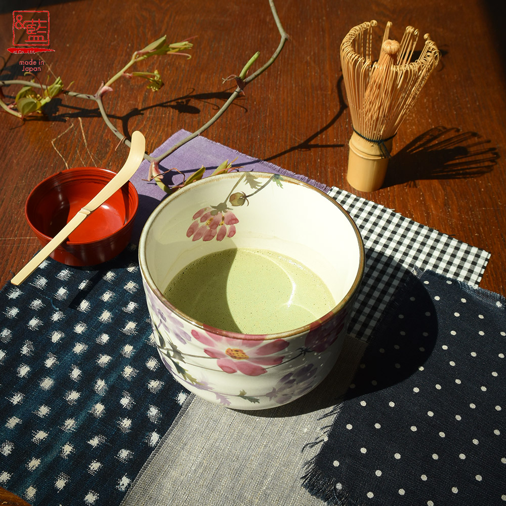 美濃焼 &藍 花さとコスモス 抹茶セット | 日本製 和食器 食器 茶筅 茶杓 抹茶 抹茶碗 抹茶碗セット まっちゃわん 抹茶茶碗 茶道具 茶せん 茶さじ 花柄 関連画像1