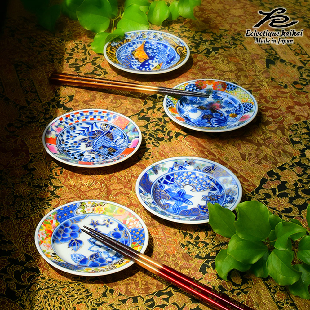 美濃焼 kaikai 宴 5客小皿揃 日本製 お皿 和食器 食器 モダン レトロ 古風 ギフト 贈り物 新築祝い 結婚祝い プレゼント　取り皿 おしゃれ 陶器 セラミック藍 | ＆藍 | 02