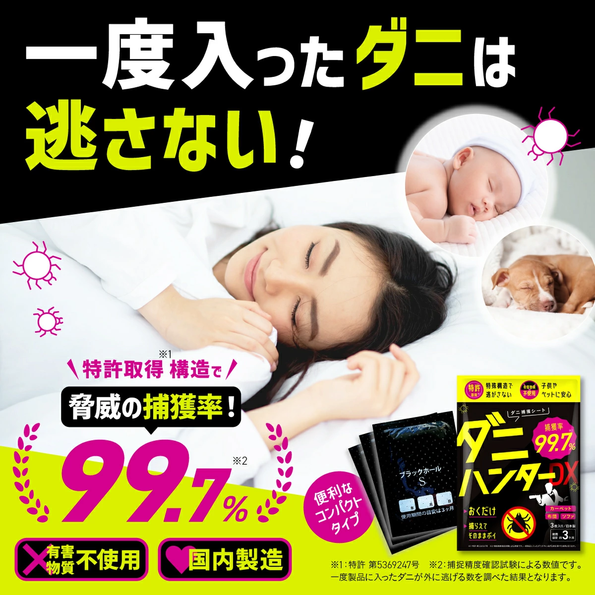 ダニ取りハンター3パックセット ダニ取りシート ダニハンターDX 3枚入り 3か月持続 ダニトリシート