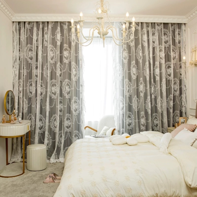 2枚入り カーテン 両開き セット グラデーションレース付ふわふわ一体型カーテン レース付き遮光カーテン 一体型カーテン 姫風 カーテン 柄 1.5倍