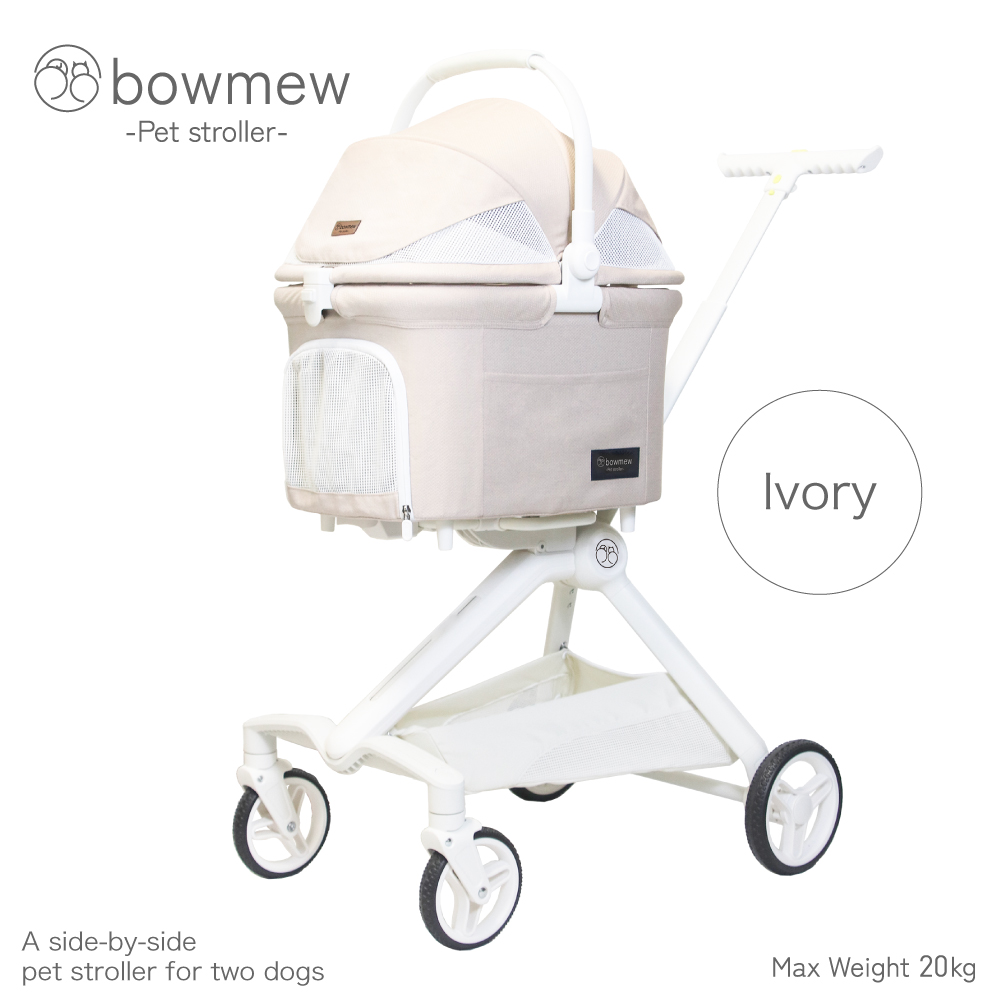 bowmew 軽量 なめらか走行 ペットカート 2匹並んで乗れる 小型犬 中型