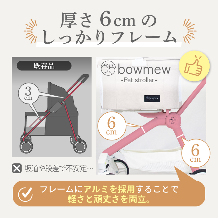 bowmew 軽量 なめらか走行 ペットカート 2匹並んで乗れる 小型犬 中型