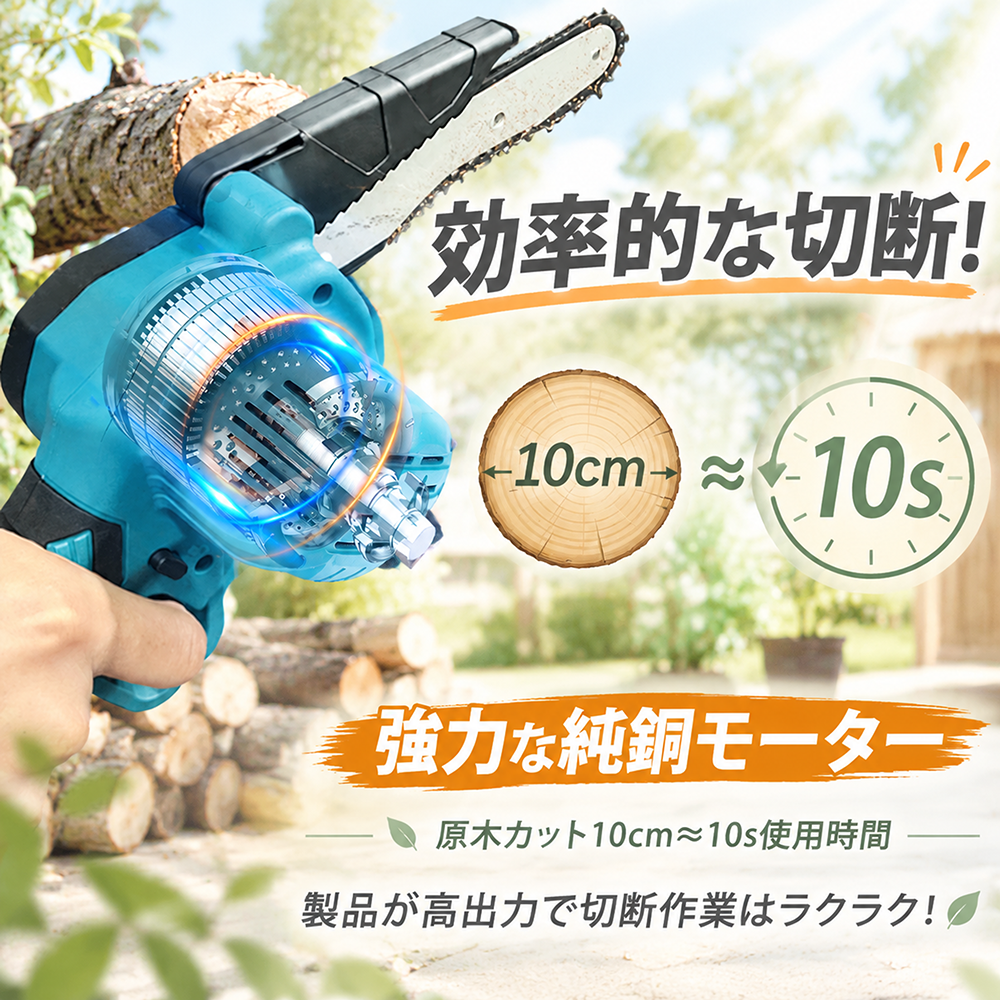 【爆売れ】 チェーンソー 充電式 6インチ コードレス ミニチェーンソー マキタ 18V バッテリー 互換 電動のこぎり 片手 軽量 剪定 枝切り 粗大ゴミ 女性 家庭用 |  | 08