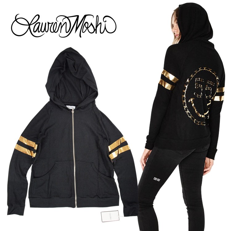 Lauren Moshi ローレンモシ パーカー 黒 ゴールド 金 スマイル ZIP UP