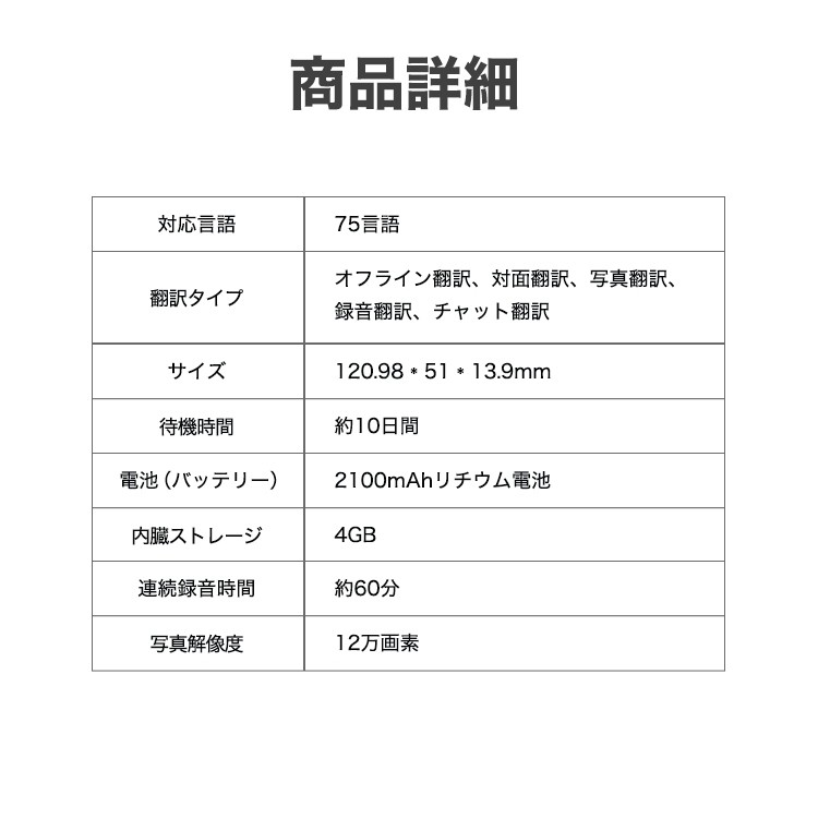 音声翻訳機 翻訳機 200ヶ国以上75ヵ国語 翻訳対応 WiFi オフライン翻訳