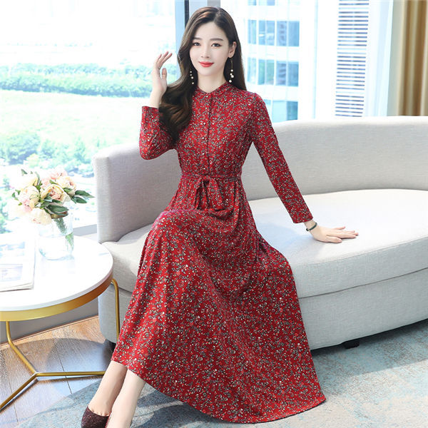 ワンピース 秋物 レディース 春秋 長袖 フォーマル ロング 総柄 パーティードレス 結婚式 二次会 きれいめ 優れた品質