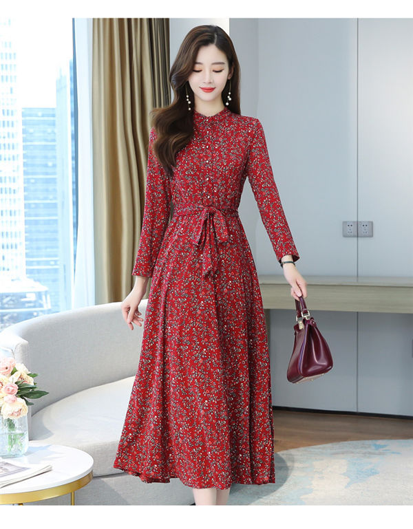 ワンピース 秋物 レディース 春秋 長袖 フォーマル ロング 総柄 パーティードレス 結婚式 二次会 きれいめ 優れた品質