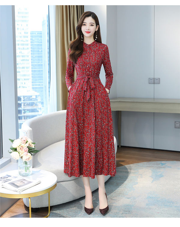 ワンピース 秋物 レディース 春秋 長袖 フォーマル ロング 総柄 パーティードレス 結婚式 二次会 きれいめ 優れた品質