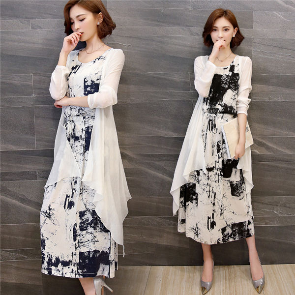 キューティーフラッシュ　振袖ワンピースとノースリーブロングカーディガン白セット キューティーフラッシュ 振袖ワンピースとノースリーブロング