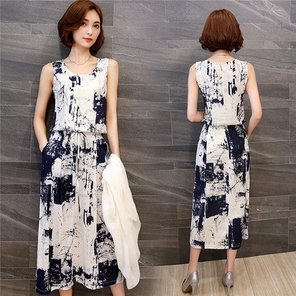 花柄 ワンピース Ａライン カーディガン レディース きれいめ 2点セット シフォン ロング丈 ラウンドネック ノースリーブ 袖なし ロゴ 刺繍 フレア ハイウエスト 切り替え ミモレ丈 トップス 羽織り 透け感 シアー 半袖 ふんわり 華やか 主役級 存在感 大人 リゾート 旅行 knswp1030161_3.jpg