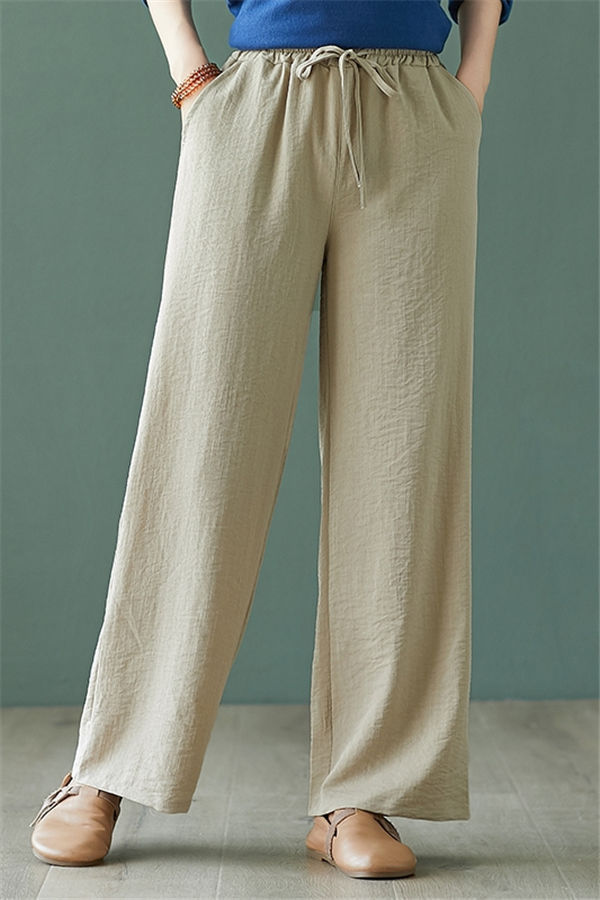 綿麻ワイドパンツ レディース ボトムス 着やせ ゆったり パンツ