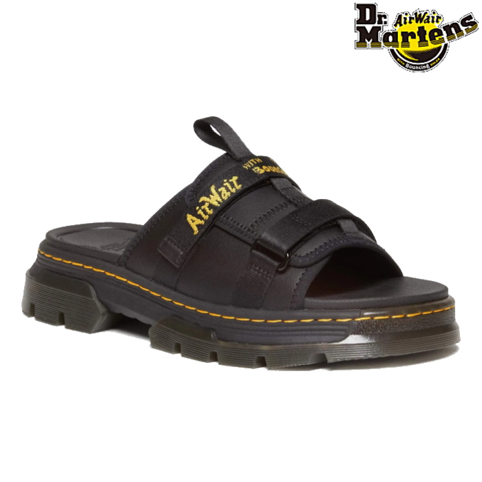 Dr.Martens ドクターマーチン メンズ レディース サンダル AYCE 31530001 アイス スライド サンダル ベルクロ イエローステッチ レザー 黒 ブラック｜lib-ys