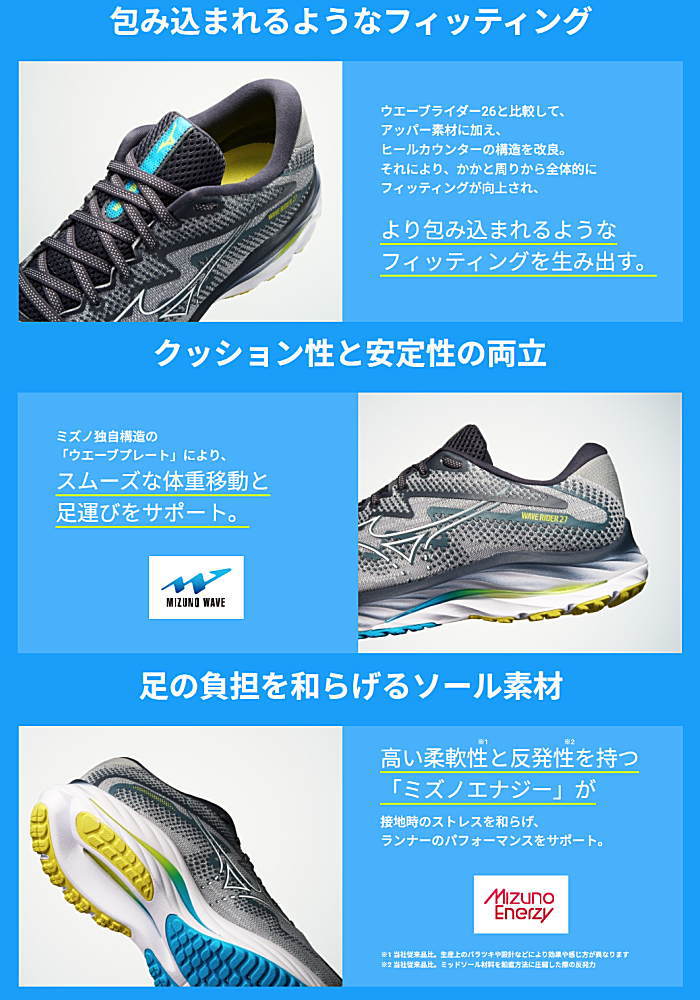 MIZUNO ミズノ メンズ スニーカー ウエーブライダー27 ウエーブ