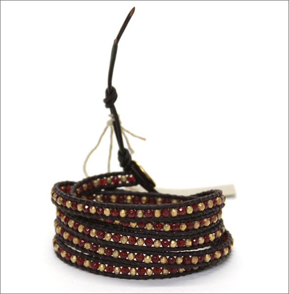 チャンルー 5ラップブレスレット BG-3508 CAN/DK BRW 【NEWカラー 2013 AW】 ダークブラウン・レザーコードにカーネリアン、ゴールドインディアンビーズを編みこんだ5連ブレス