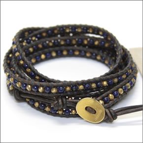 チャンルー 5ラップブレスレット BG-3508 LPS/N GRY 【NEWカラー 2013 AW】 ナチュラルグレー・レザーコードにラピス、ゴールドインディアンビーズを編みこんだ5連ブレス