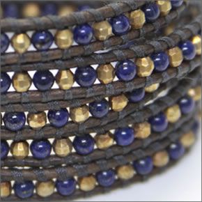 チャンルー 5ラップブレスレット BG-3508 LPS/N GRY 【NEWカラー 2013 AW】 ナチュラルグレー・レザーコードにラピス、ゴールドインディアンビーズを編みこんだ5連ブレス