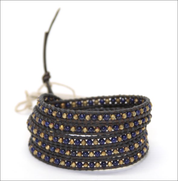 チャンルー 5ラップブレスレット BG-3508 LPS/N GRY 【NEWカラー 2013 AW】 ナチュラルグレー・レザーコードにラピス、ゴールドインディアンビーズを編みこんだ5連ブレス