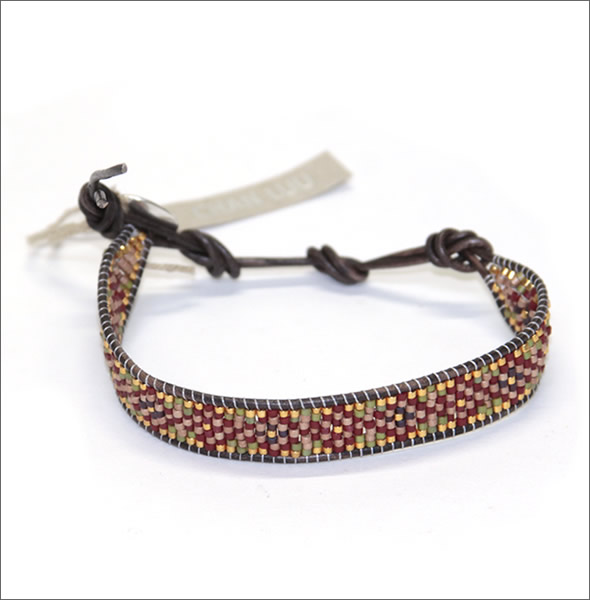 チャンルー フラワーモチーフ 1ラップブレスレット BS-3528 RED MIX/N GREY 【冬のNEWカラー】 ナチュラルグレーレザーコードにレッド系マルチカラーのシードビーズをミックス
