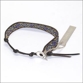 チャンルー フラワーモチーフ 1ラップブレスレット BS-3528 BLUE MIX/N GREY 【冬のNEWカラー】 ナチュラルグレーレザーコードにブルー系マルチカラーのシードビーズをミックス
