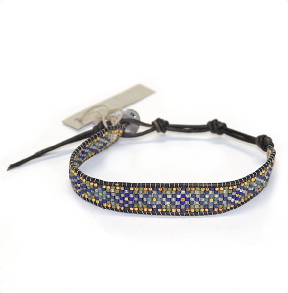 チャンルー フラワーモチーフ 1ラップブレスレット BS-3528 BLUE MIX/N GREY 【冬のNEWカラー】 ナチュラルグレーレザーコードにブルー系マルチカラーのシードビーズをミックス