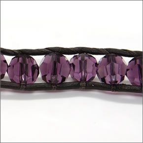 チャンルー バースストーン・コレクション ≪February-2月≫ １ラップブレスレット  アメジスト・スワロフスキークリスタルをナチュラル・ダークブラウンレザーで編みこんだシングルブレス BG-2966 Amethyst