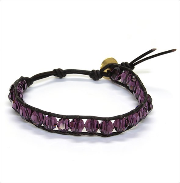 チャンルー バースストーン・コレクション ≪February-2月≫ １ラップブレスレット  アメジスト・スワロフスキークリスタルをナチュラル・ダークブラウンレザーで編みこんだシングルブレス BG-2966 Amethyst