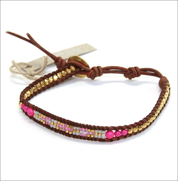 チャンルー BG-3947 NEO PNK/N BRW ≪2015SS≫１ラップブレスレット ネオンピンク・シードビーズ、ネオンスワロフスキーパールなどをナチュラルブラウンレザーで編み込んだシングルブレス