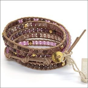 チャンルー BG-4151 PNK MIX/BEG ≪2015SS≫5ラップブレスレット ピンクトーンのセミプレシャスストーン、ゴールドナゲットをベージュレザーで編み込んだ5連ブレス