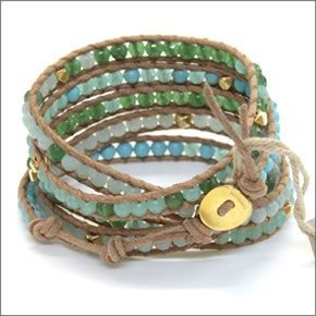 チャンルー BG-4151 TQ MIX/BEG ≪2015SS≫5ラップブレスレット ターコイズカラーのセミプレシャスストーン、ゴールドナゲットをベージュレザーで編み込んだ5連ブレス