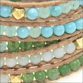 チャンルー BG-4151 TQ MIX/BEG ≪2015SS≫5ラップブレスレット ターコイズカラーのセミプレシャスストーン、ゴールドナゲットをベージュレザーで編み込んだ5連ブレス