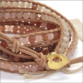 チャンルー BG-4408 PNK MIX/BEG ≪2015SS≫ ハート型の留め具がキュートな5ラップブレスレット ピンクトーンのセミプレシャスストーン、ローズゴールドナゲットをベージュレザーで編み込んだ5連ブレス