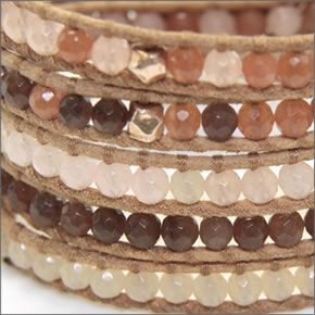 チャンルー BG-4408 PNK MIX/BEG ≪2015SS≫ ハート型の留め具がキュートな5ラップブレスレット ピンクトーンのセミプレシャスストーン、ローズゴールドナゲットをベージュレザーで編み込んだ5連ブレス