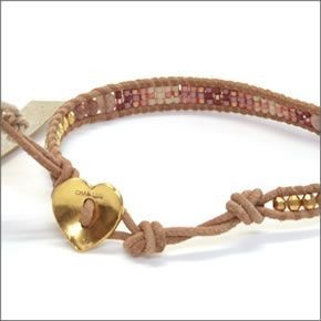 チャンルー BG-4409 PNK MIX/BEG ≪2015SS≫ ハート型の留め具がキュートな1ラップブレスレット ピンクトーンのシードビーズ、セミプレシャスストーンなどをベージュレザーで編み込んだシングルブレス