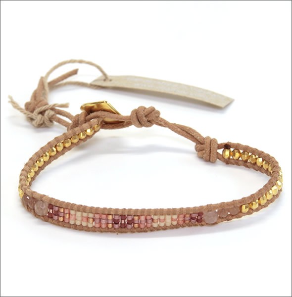 チャンルー BG-4409 PNK MIX/BEG ≪2015SS≫ ハート型の留め具がキュートな1ラップブレスレット ピンクトーンのシードビーズ、セミプレシャスストーンなどをベージュレザーで編み込んだシングルブレス
