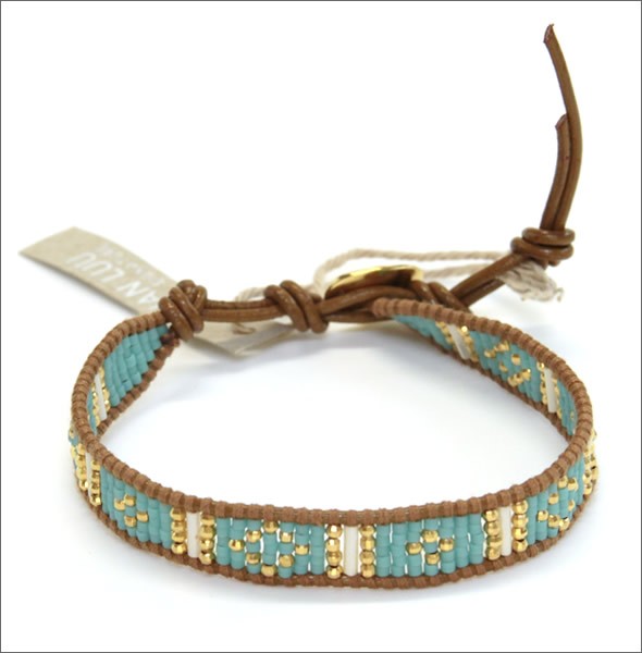 チャンルー BG-4446 TQ MIX/HEN ≪2015SS≫１ラップブレスレット ターコイズカラーミックスのシードビーズをヘナレザーで編み込んだシングルブレス