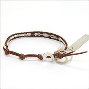 チャンルー BS-3947 WHT/N BRW ≪2015SS≫１ラップブレスレット ホワイトミックス、シルバーをナチュラルブラウンレザーで編み込んだシングルブレス