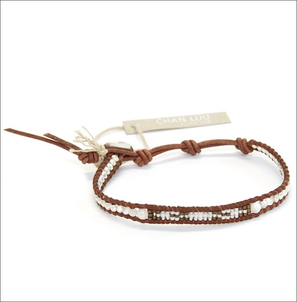 チャンルー BS-3947 WHT/N BRW ≪2015SS≫１ラップブレスレット ホワイトミックス、シルバーをナチュラルブラウンレザーで編み込んだシングルブレス