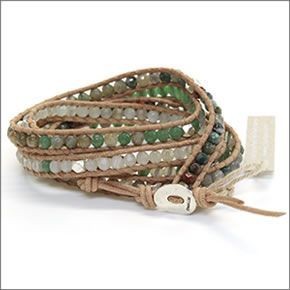 チャンルー BS-4151 GRN MIX/BEG ≪2015SS≫5ラップブレスレット グリーンミックスのセミプレシャスストーン、シルバーナゲットをベージュレザーで編み込んだ5連ブレス