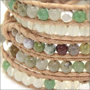 チャンルー BS-4151 GRN MIX/BEG ≪2015SS≫5ラップブレスレット グリーンミックスのセミプレシャスストーン、シルバーナゲットをベージュレザーで編み込んだ5連ブレス