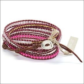 チャンルー BS-4379 NEO PNK MIX/N BRW ≪2015SS≫5ラップブレスレット ネオンピンクミックスをナチュラルブラウンレザーで編み込んだ5連ブレス