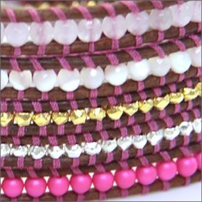 チャンルー BS-4379 NEO PNK MIX/N BRW ≪2015SS≫5ラップブレスレット ネオンピンクミックスをナチュラルブラウンレザーで編み込んだ5連ブレス