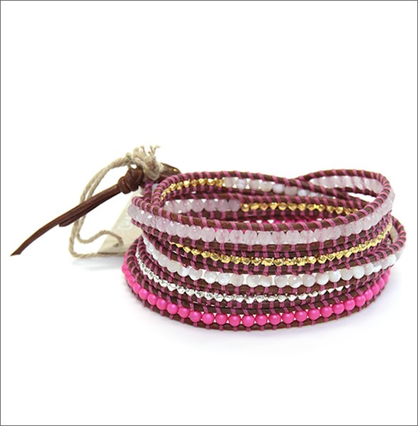 チャンルー BS-4379 NEO PNK MIX/N BRW ≪2015SS≫5ラップブレスレット ネオンピンクミックスをナチュラルブラウンレザーで編み込んだ5連ブレス