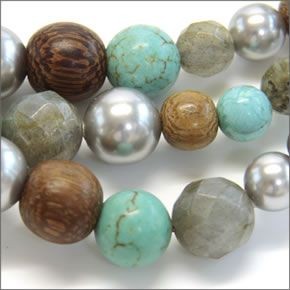 チャンルー BS-4387 TQ MIX ≪2015SS≫ロゴチャーム付 ターコイズミックス、グレー・スワロフスキーパール 3連ブレスレット