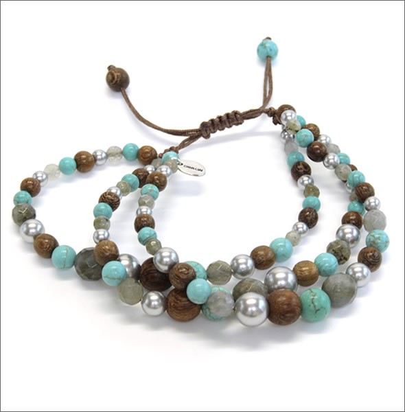チャンルー BS-4387 TQ MIX ≪2015SS≫ロゴチャーム付 ターコイズミックス、グレー・スワロフスキーパール 3連ブレスレット