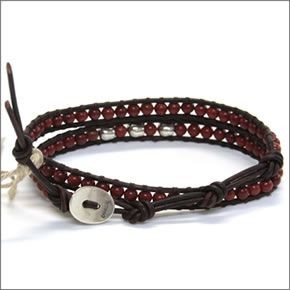 チャンルー BSM-1438 RED JSP SKL/N DK BRW ≪2015SS≫メンズ 2ラップブレスレット シルバースカル、レッドジャスパーをナチュラルダークブラウンレザーで編み込んだ2連ブレス